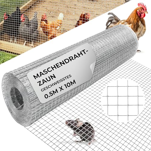 STREND PRO Maschendrahtzaun | Geschweißt - Verzinkt | 0.5m x 10m | 0,8 mm, 12,7x12,7mm | Kaninchendraht, Hasendraht, Volierendraht für Garten & Tierhaltung | Hasengitter, Hühnerzaun