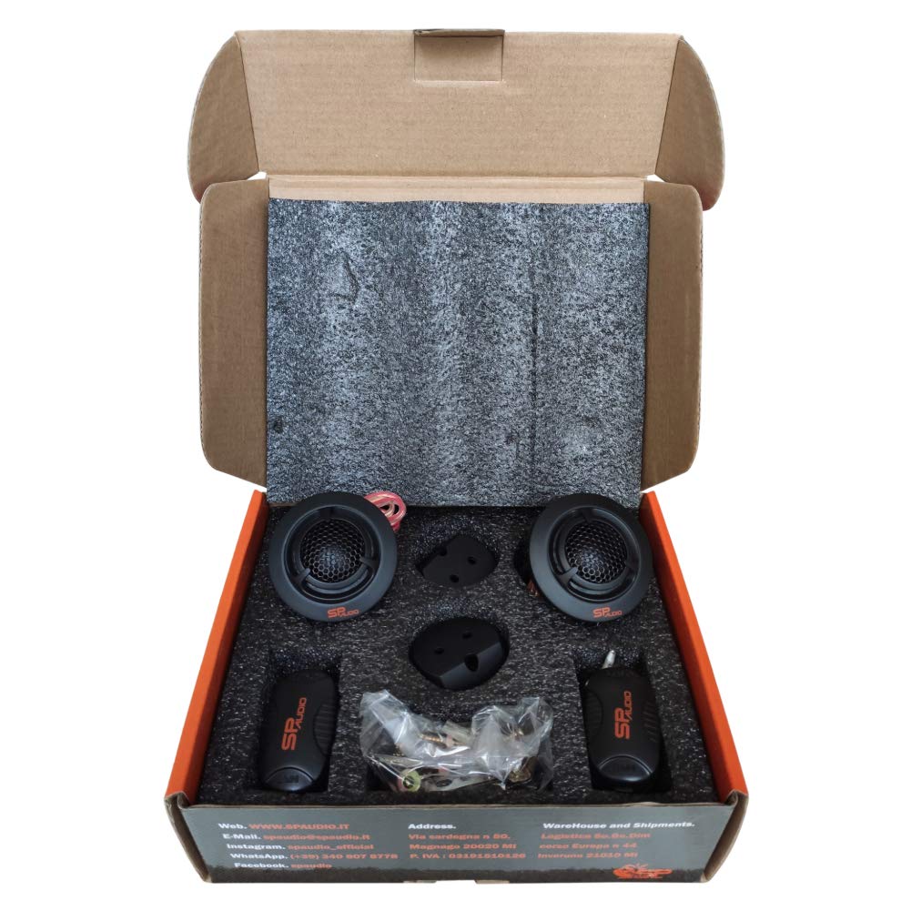 2 SP AUDIO SPTW-18 SP TW18 tweeter con 25 W RMS y 50 W máx. 5,8 cm de diámetro con profundidad reducida, solo 2,05 cm, sensibilidad 90 dB spl coche, por par