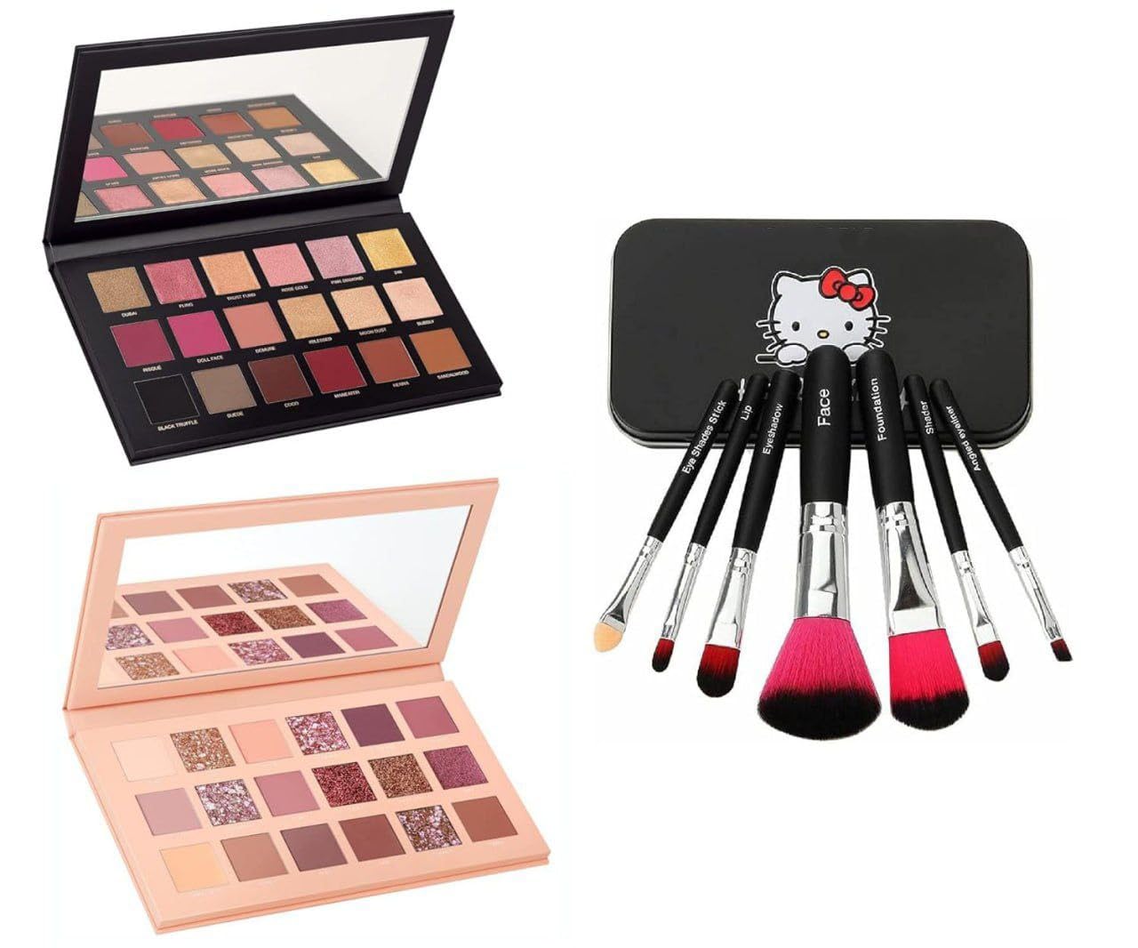 K.Y.L. Plus Multi Colors Matte Finish Shades,Glittery Shades 18 Colors Rose Gold Remastered Eyeshadow Palette & Nude Edition Eyeshadow Palette (High Pigmentation) (Rose,Nude + 7Pc Black Makeup Brush)