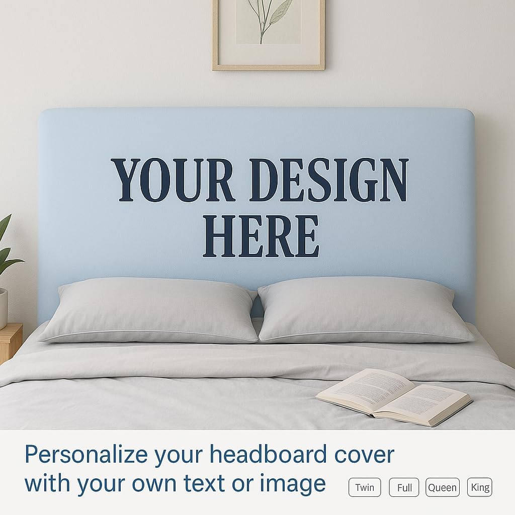 Custom Headboard Cover with Personalized Text Design, Fits Twin Full Queen King Sizes, Stretch Polyester Slipcover, Machine Washable (Blue, Queen)