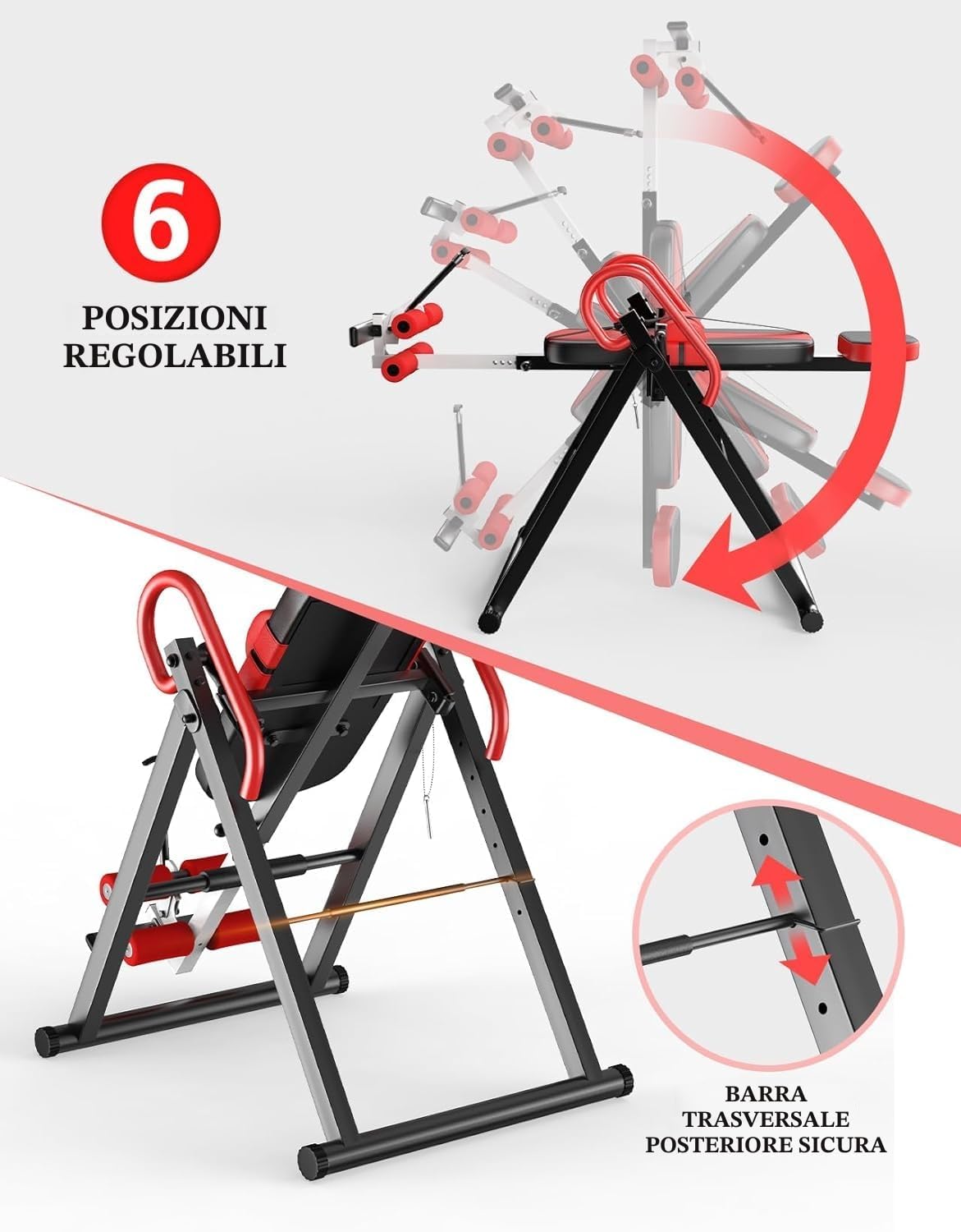 YOLEO Panca di inversione regolabile/pieghevole con tripla chiusura di sicurezza, Allenatore di gravità con cintura di sicurezza per la terapia per alleviare il dolore alla schiena/al collo