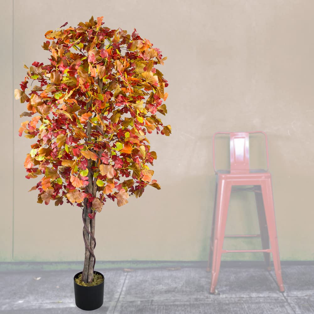 Decovego Ginkgo - Árbol de ginkgo artificial con madera real, 180 cm, decoración de interiores, planta de arte como real en maceta