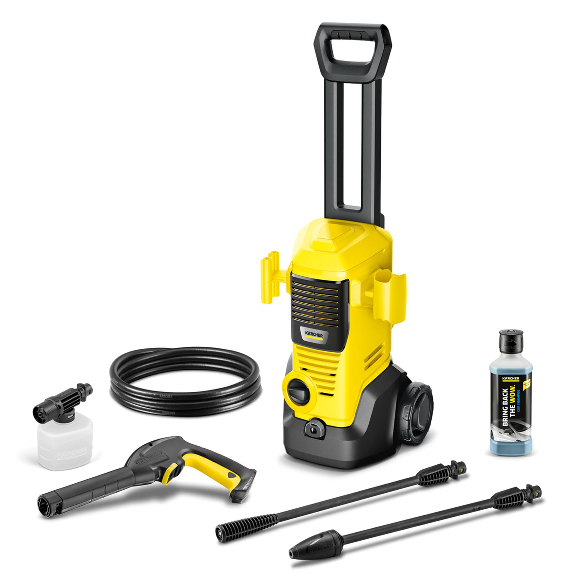 Kärcher Hochdruckreiniger K 2 Premium FJ, Druck: max. 110 bar, Fördermenge: 360 l/h, Flächenleistung: 20 m²/h, Wasserfilter, Gewicht: 4,2 kg, HD-Pistole, Strahlrohre, Dreckfräser, Schaumdüse