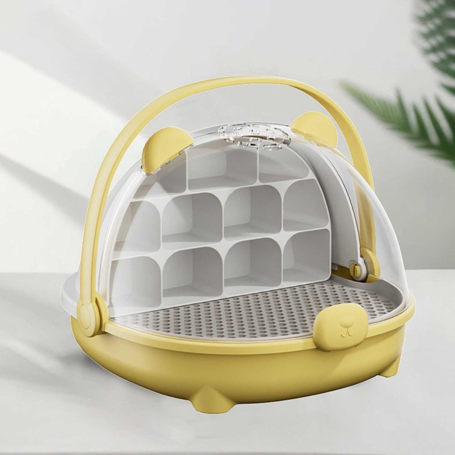 Caja de Crecimiento de Gusanos de Seda, cápsula Espacial para la cría de Gusanos de Seda, Jaula de hábitat Animal, Tanque de Reptiles, Caja de alimentación Transparente portátil con asa (Amarillo)