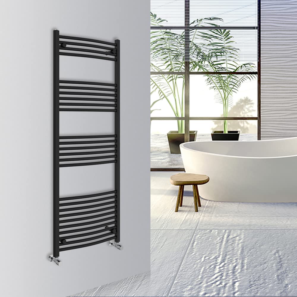 Warmehaus Black Curved Bathroom Heated Towel Rail Warmer Radiator Central Heating 1600X600mm