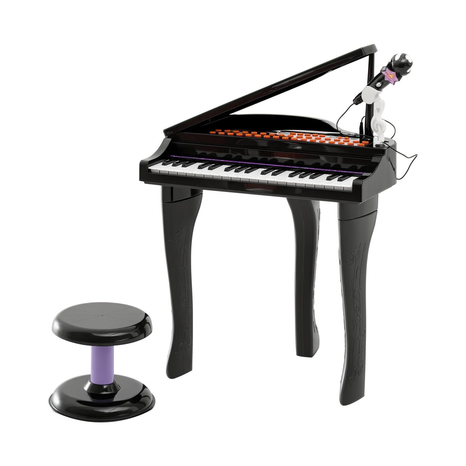 Qaba 37 Key Kids Toy Baby Grand Digital Piano with Microphone and Stool - Black