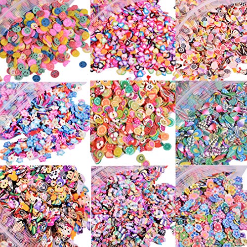 EHOPE 5000 PCS 3D Polymer Slices Fruit Slices DIY Nail Art Slime Supplies Charms Slime Making Kit Decoration Arts Crafts(Fruit,Smiling face,Heart,Plum Blossom,Pentagram,Cake,Cartoon,Animal?