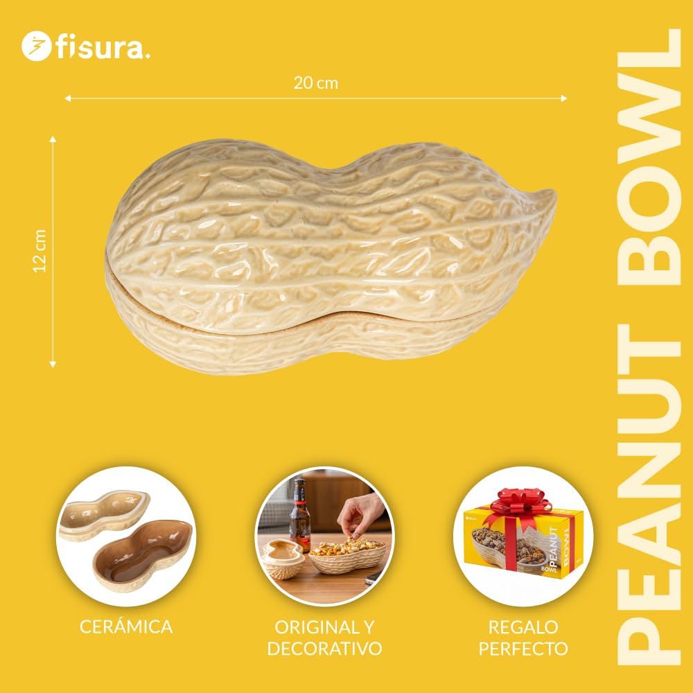 Fisura – Bowl para aperitivos. Cuenco aperitivo original. Plato para snacks con forma de cacahuete. Bowl cacahuete. Bol para frutos secos. 20 x 12 centímetros.… (Cacahuete)