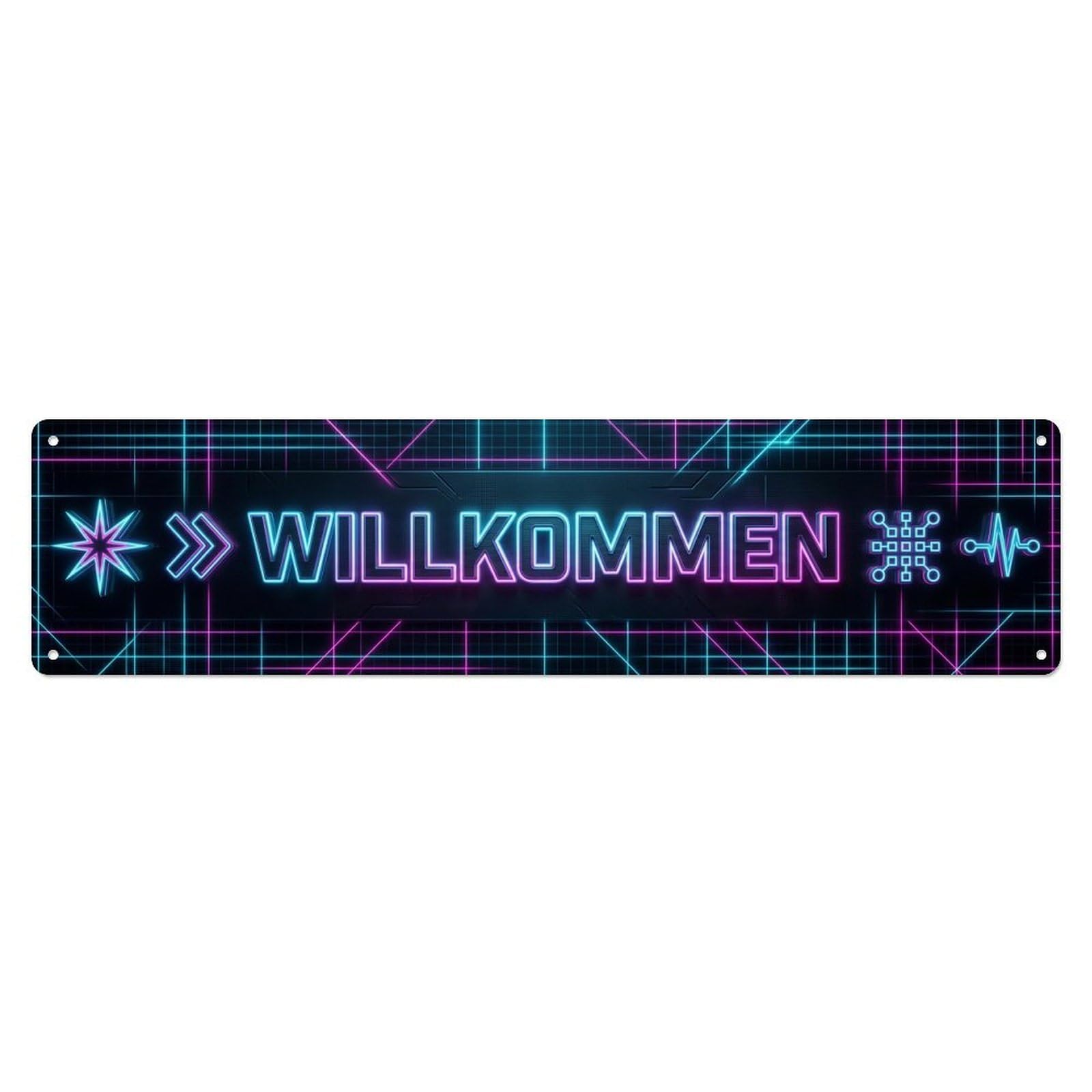 Neon Laser Grid Futuristic Welcome Metal Tin Sign