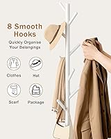 Vista 16 de Yawinhe Perchero de madera resistente con 8 ganchos, 3 alturas ajustables para dormitorio, pasillo, entrada, oficina, 11.8 x 70.8 pulgadas, natural