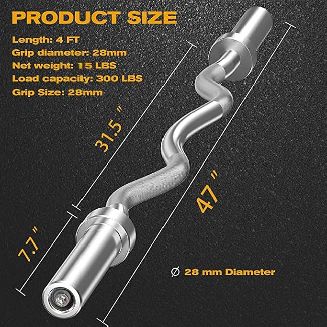 Olympic Barbell Bar Curl Bar 4ft, 5ft, 6ft 7ft for Strength Training, Weightlifting Bar Bench Press Bar for Home GYM