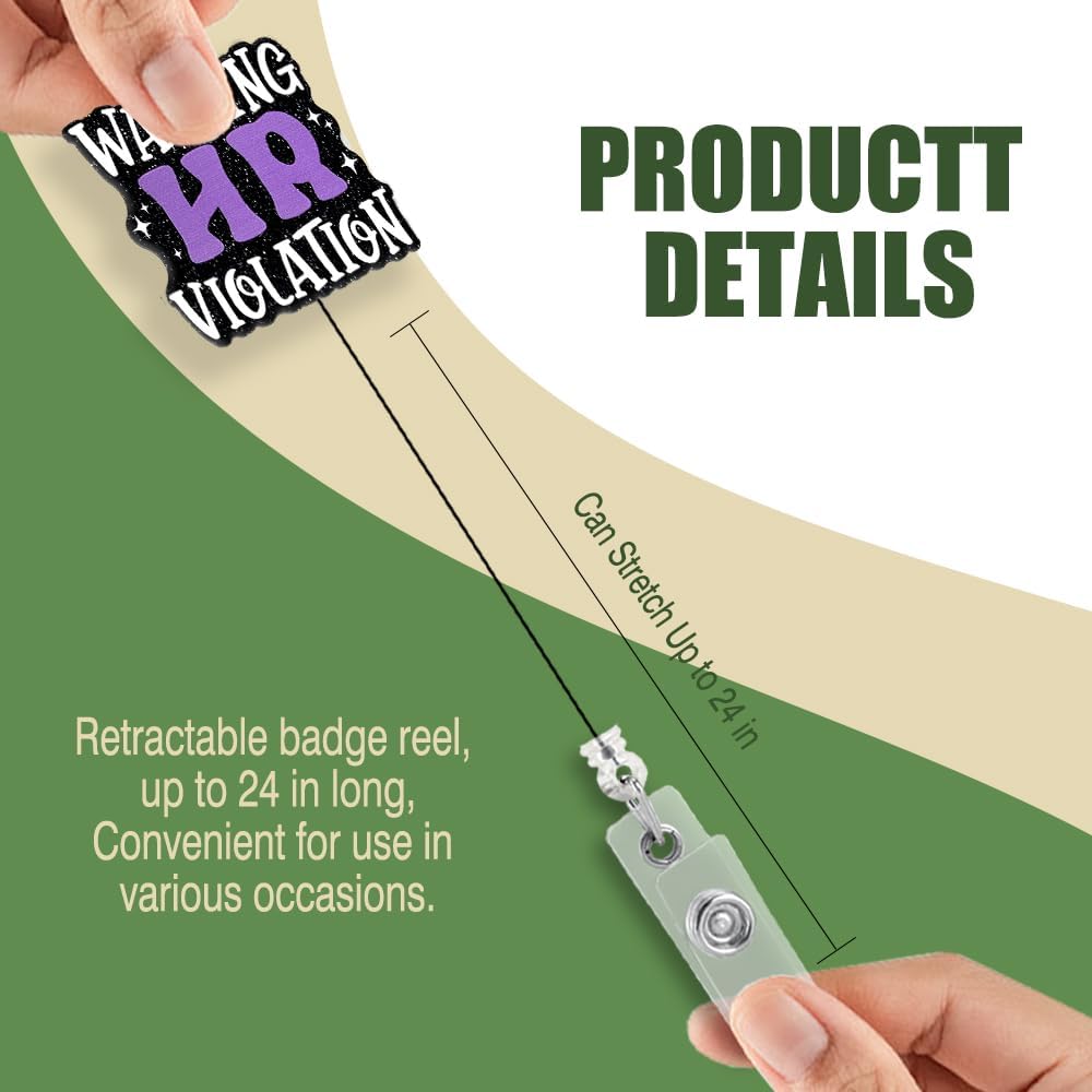 Walking Violation HR Resource Retractable Black Badge Reel with Glitter, Funny HR Badge Holder for HR Office Worker Coworker, Human Resource Gift for Office Worker Office Crew - Image 2