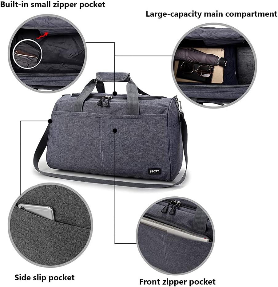 Rojeam Travel Duffle Bags Overnight Weekend Bag Holdall Bag Carry On Luggage for Unisex Men Women, Grey - Image 5