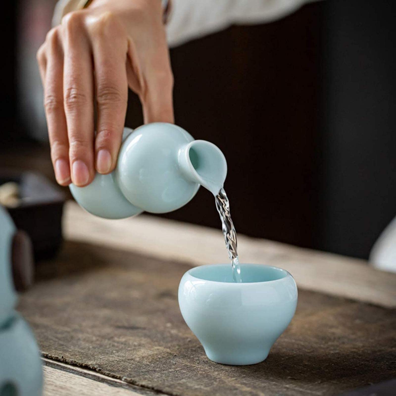 Juego de Sake Simple, Juego Aislado con Termo de cerámica, Taza Individual, Adecuado para Uso Familiar, Azul.,