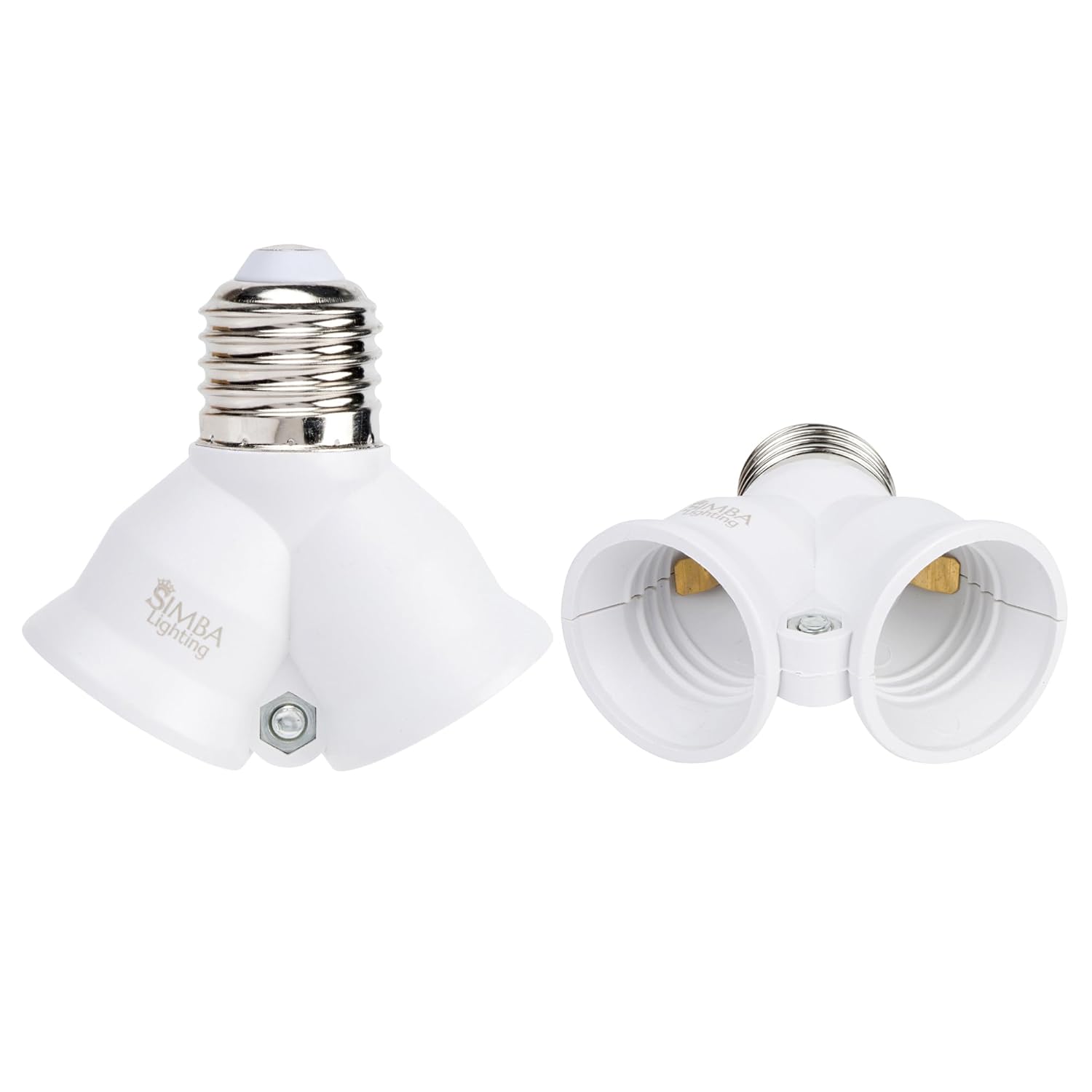 Simba Lighting E26 Light Bulb Socket Adapter Splitter to 2 Heads White Finish (2 Pack), Indoor and Outdoor Use for Ceiling Light or Lamp, Medium Screw Base