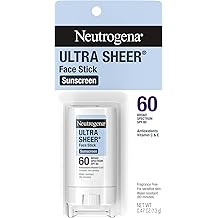 Neutrogena Ultra Sheer Stick Sunscreen for Face SPF 60, Invisible Finish, Broad Spectrum UVA/UVB Sun Protection - Vitamin C &amp; E, Non Greasy, Fragrance Free, Water Resistant 80 Min, Travel Size, .47 oz