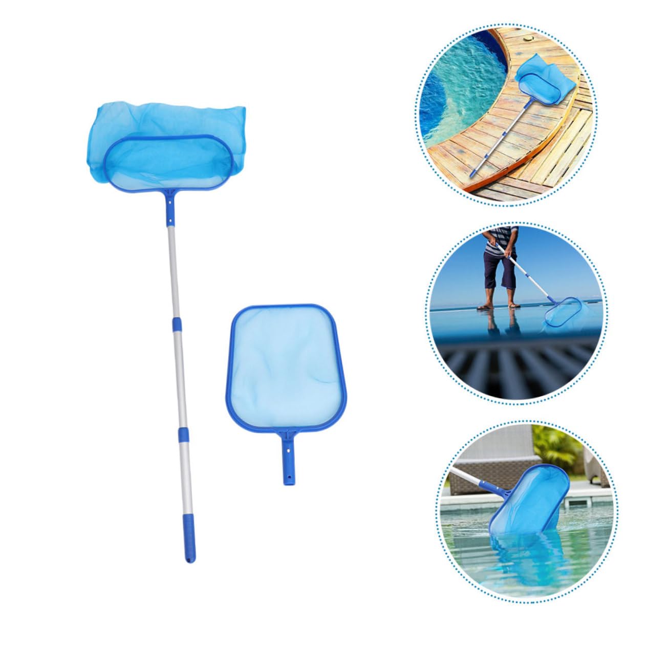 Recogedor de Hojas de Malla Delicada para Piscina, Juego Azul de Plástico