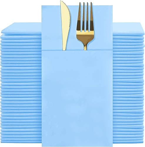 Miniatura 8 de Servilletas desechables de color rosa, paquete de 50 servilletas de papel de tacto de lino con bolsillo integrado para cubiertos, tela preplegada