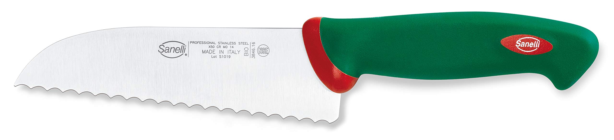 Sanelli Premana Professional Coltello Pizza seghettato, Acciaio Inossidabile, Verde/Rosso, Lama 16 cm