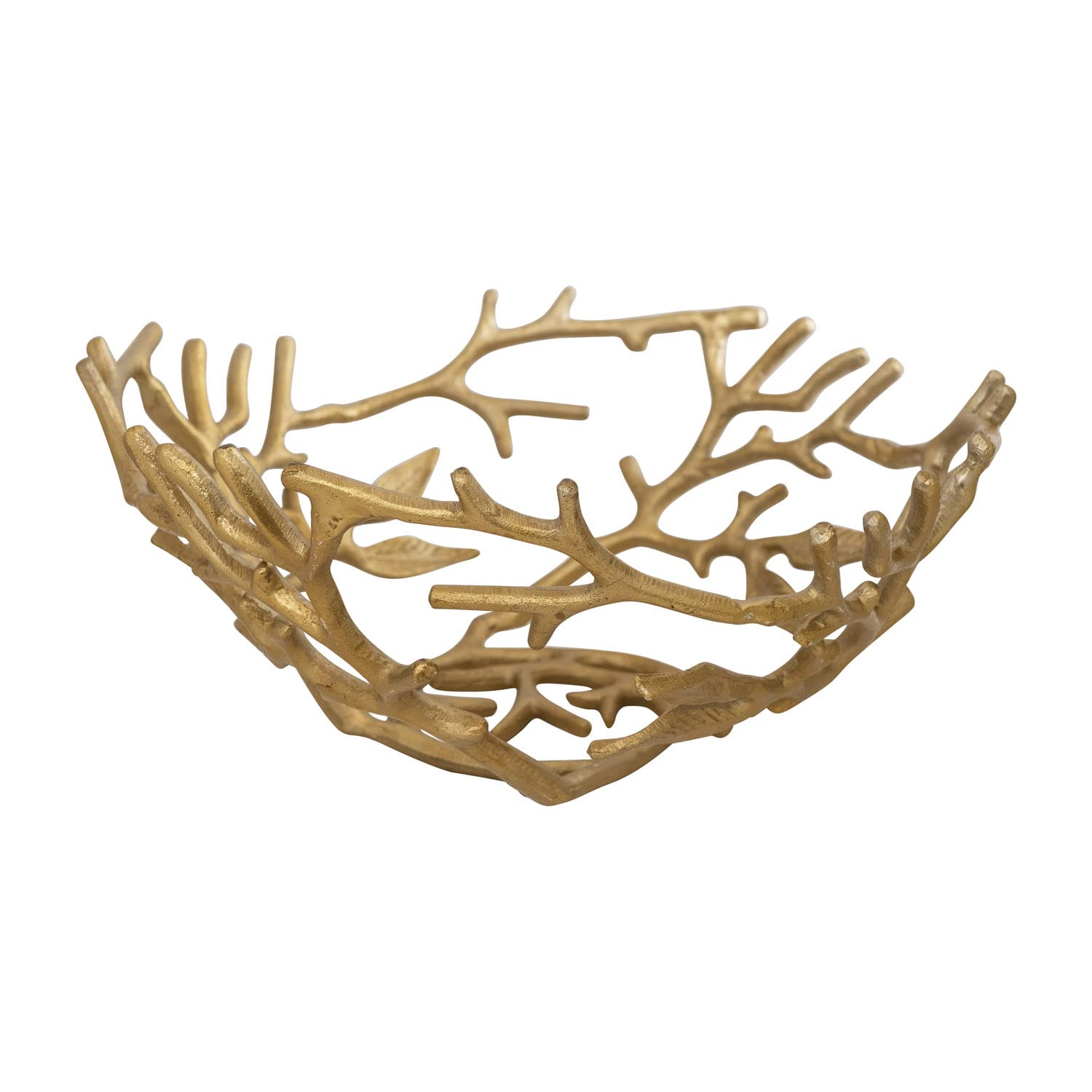 Creative CoOp Decorative Cast Aluminum Twig and Leaf Bowl, Brass
