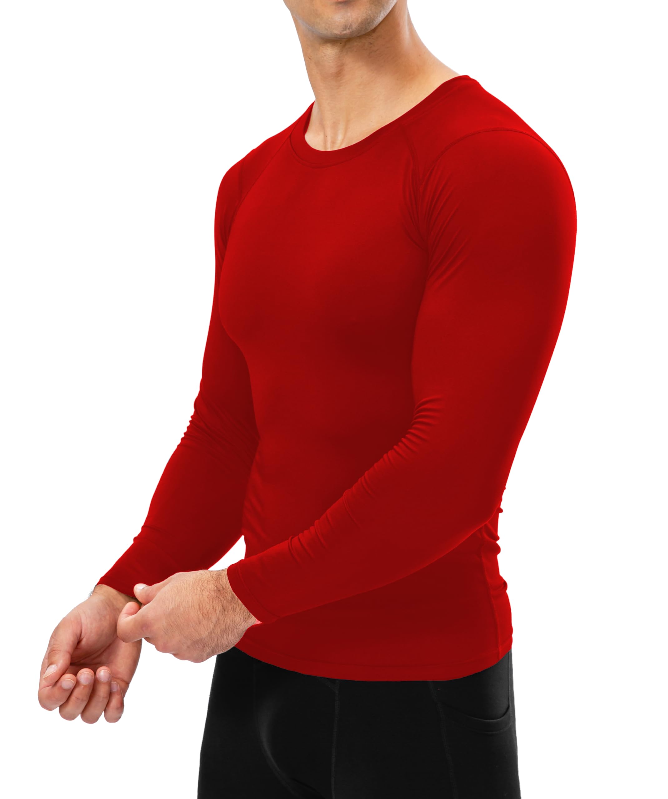 Camiseta de compresión para hombre, camiseta de manga larga para entrenamiento, atlética, ajuste seco, muscular, capa base para baloncesto y gimnasio, rojo (3-red), Mediana 6