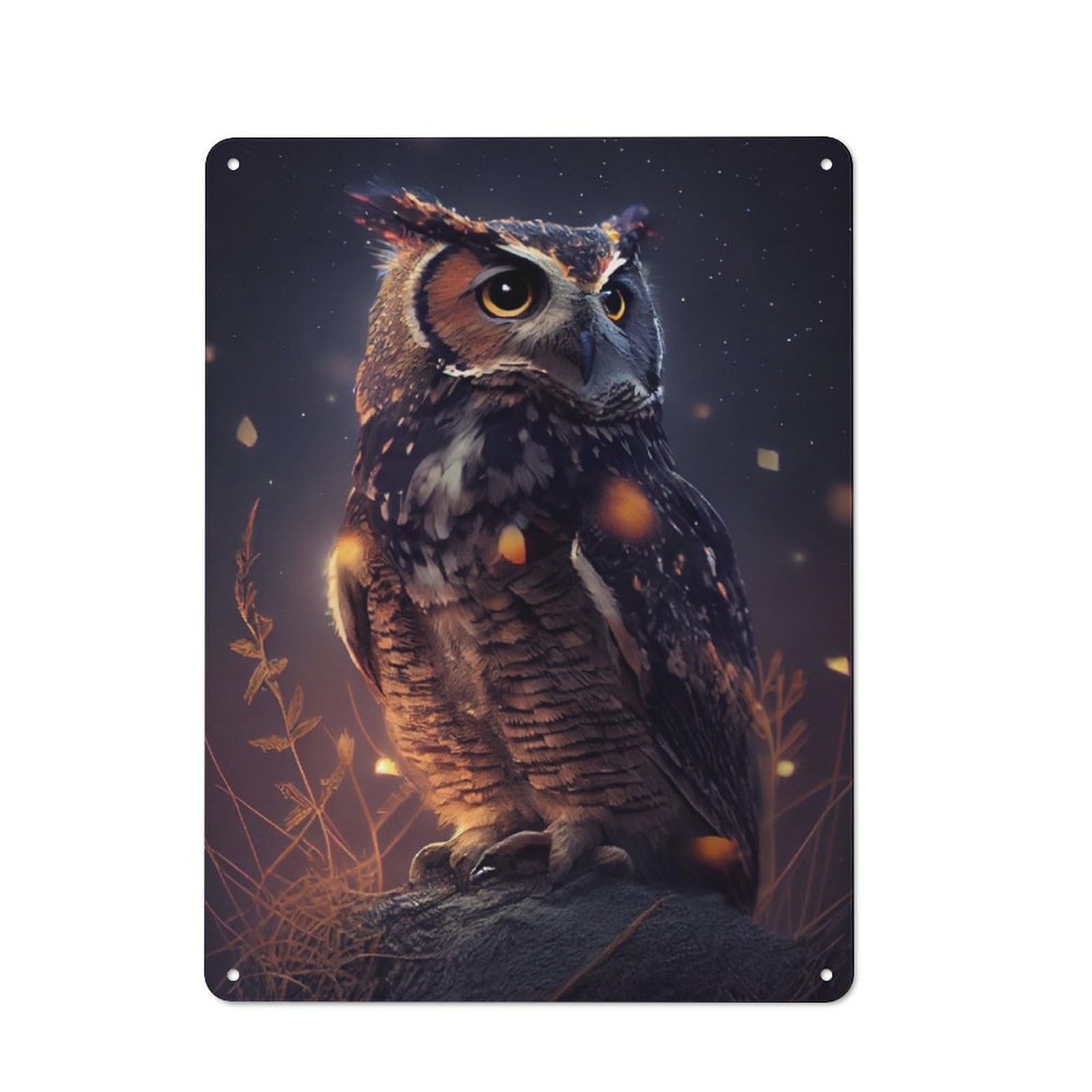 Junmoney Owl Night Printed Metal Sign 40X30cm For Studio Or Craft Room, For Creative-Space Collectors