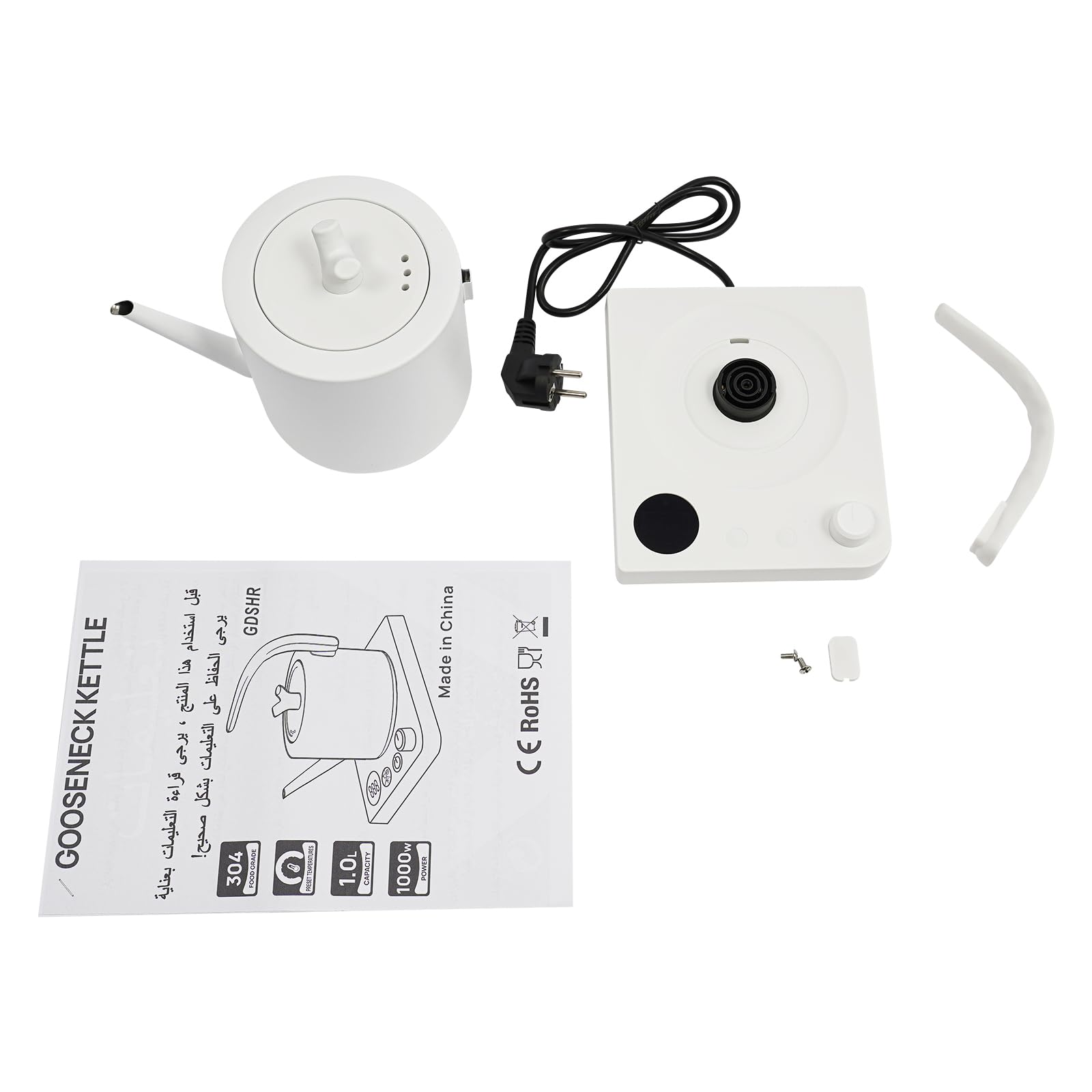 Bollitore elettronico intelligente, 1000 W, 1 l, 40 ~ 100 °C, temperatura regolabile, versatilità, collo di cigno elettrico con display a LED, bollitore in acciaio inox per tè, caffè, succo (bianco)