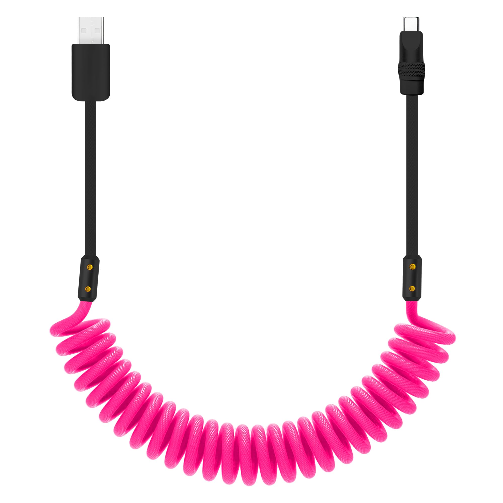 Photo 1 of ***MODEL COMPATIBILITY MAY DIFFER*** chubbycable Curly Chubby 120W Coiled USB C Cable Retractable Fast Charging Cable for Car Charger Cord Compatible with iPhone 17-15 Series, Pink+Black, USB-A to Type-C, 2.29FT-3.6FT