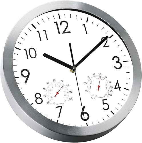 Miniatura 10 de WOOPHEN Reloj de pared silencioso de 12 pulgadas, funciona con pilas, cubierta de vidrio sin tictac, reloj de pared con marco de aluminio plateado