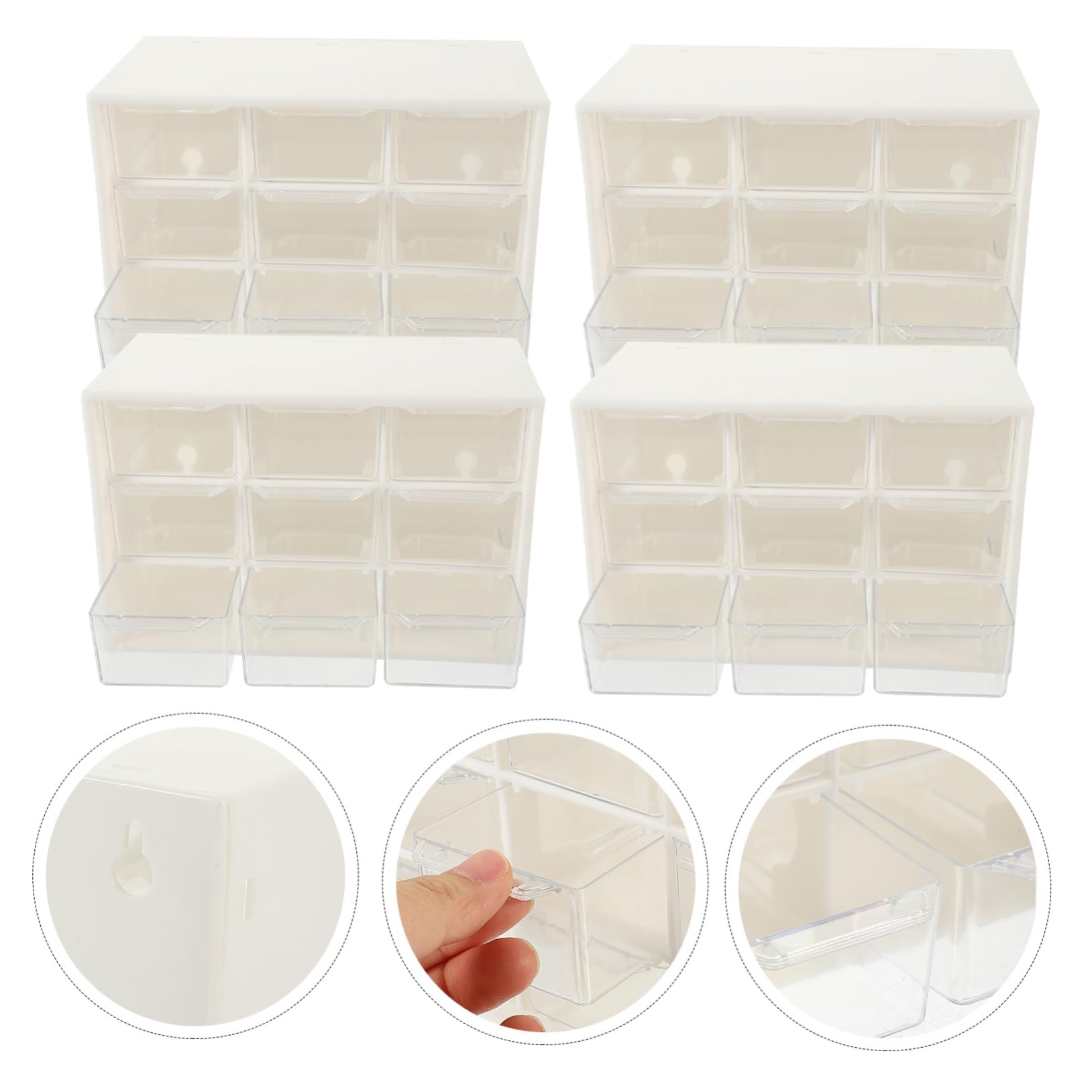 Alipis Caja Organizadora de Cajones 9 Compartimentos, 4 Piezas | Plástico Beige, para Cuentas y Pendientes, Práctica para Cosméticos y Manualidades