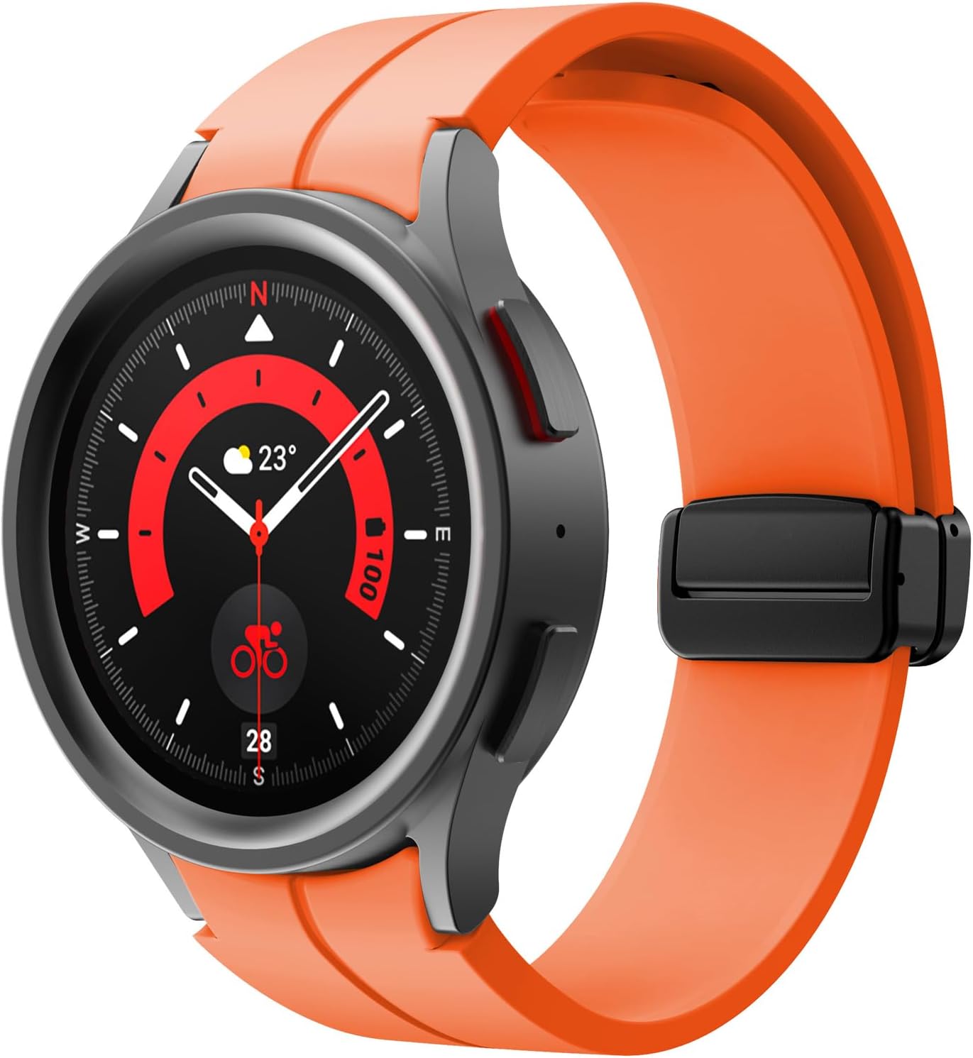 Galaxy Watch 5 Pro Bands 45mm 6 5 Classic 47mm 43mm 44mm 40mm,No Gap Silicone Sport Bands Compatible with Galaxy Watch 6 5 Replacement Strap(Orange)