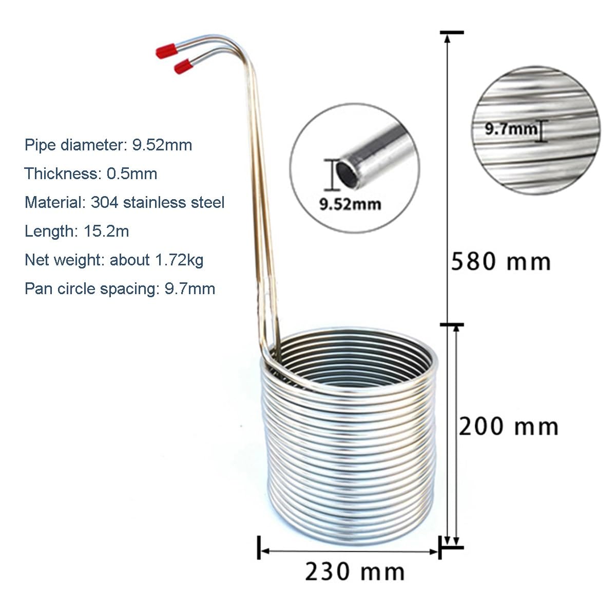 Enfriador de Mosto - Enfriador de Mosto por inmersión, serpentín de enfriamiento de Acero Inoxidable for Enfriador de Mosto for elaboración casera de Cerveza(580mm)