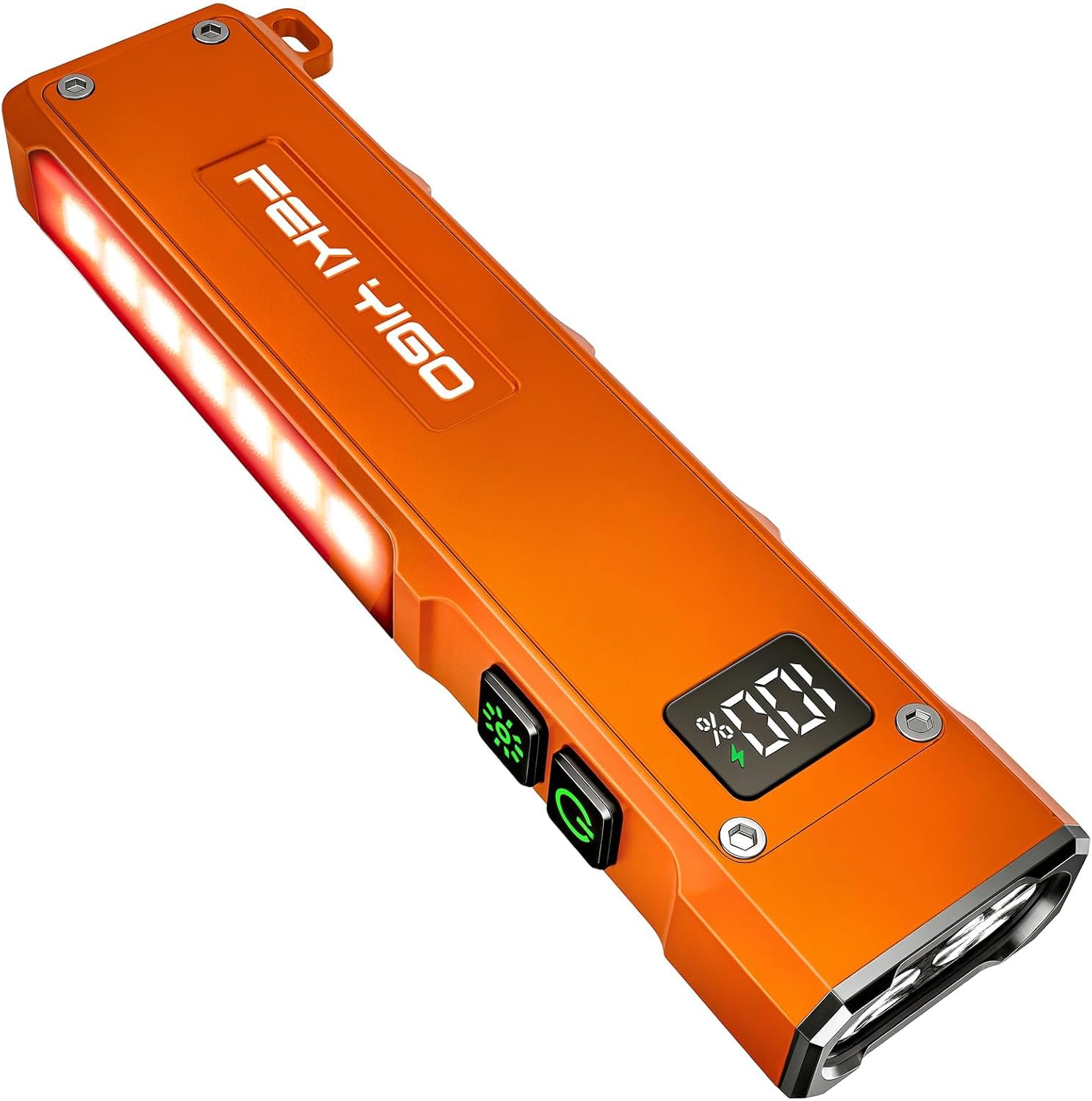 Feki Yigo Flat EDC Flashlight Rechargeable – 1800 Lumens LED Pocket Flashlight with 365nm UV Gentle, RGB Modes, Magnetic Base, Digital Show,IPX4 Waterproof for Tenting, Emergency, Mechanics (Orange)