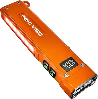 Feki Yigo Flat EDC Flashlight Rechargeable 1800 Lumens - Pocket Flashlight with 365nm UV Light, RGB Modes, Magnetic Base, Digital Display, IPX4 Waterproof for Camping, Emergency, Mechanics (Orange)