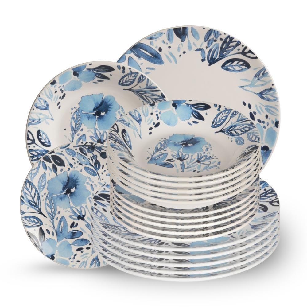 Table Passion - Service d'assiettes 18 pièces Jardin bleu