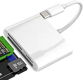 Adaptador de câmera digital para iPhone 17 16 15 Pro Max (3 em 1) USB C para leitor de cartão Micro SD TF CF fêmea Memory Stick Android Compact Data Transfer para Apple para iPad, compatível com