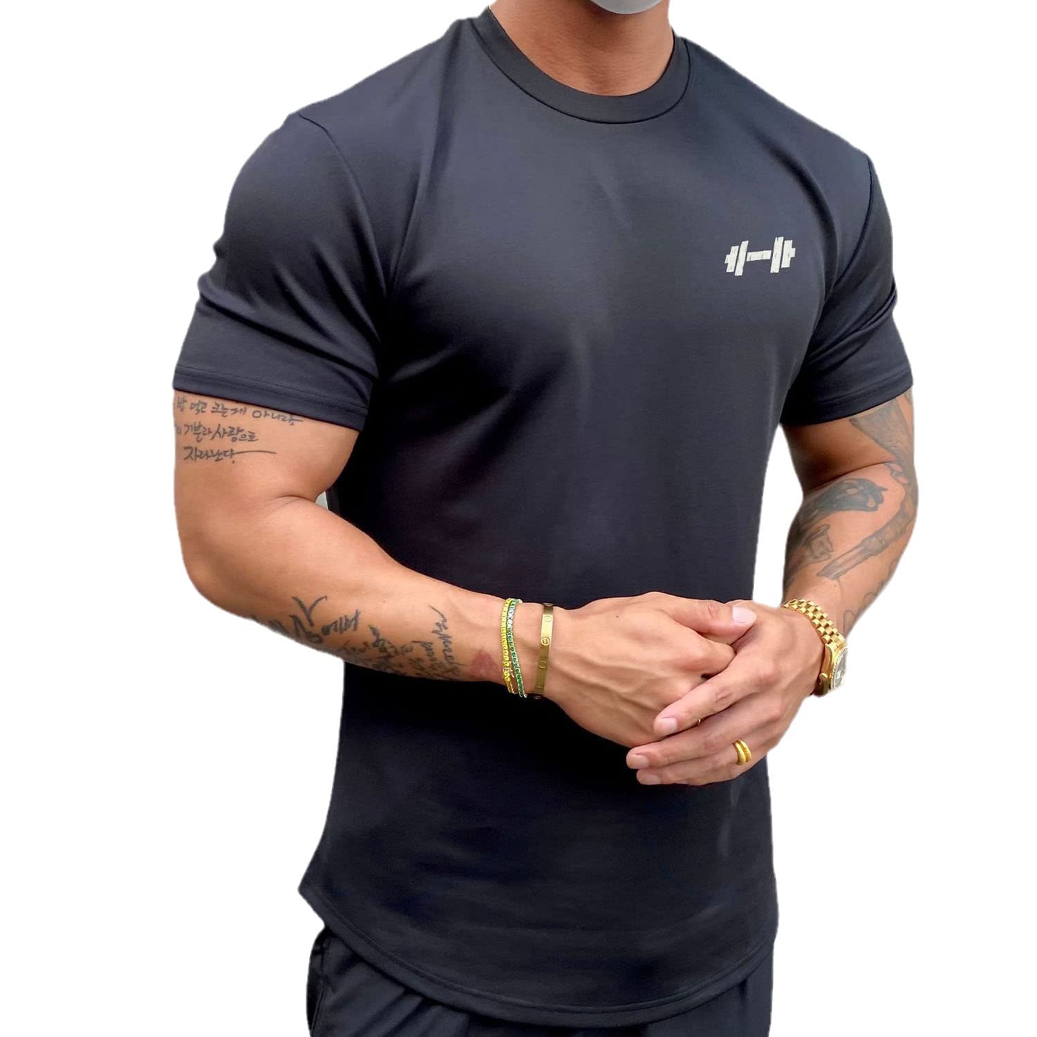 AKAZIPure Cotton Stretchy Sports T-Shirt, Mens Athletic T-Shirts Short Sleeve, Summer Men's Crew Neck Breathable T-Shirt