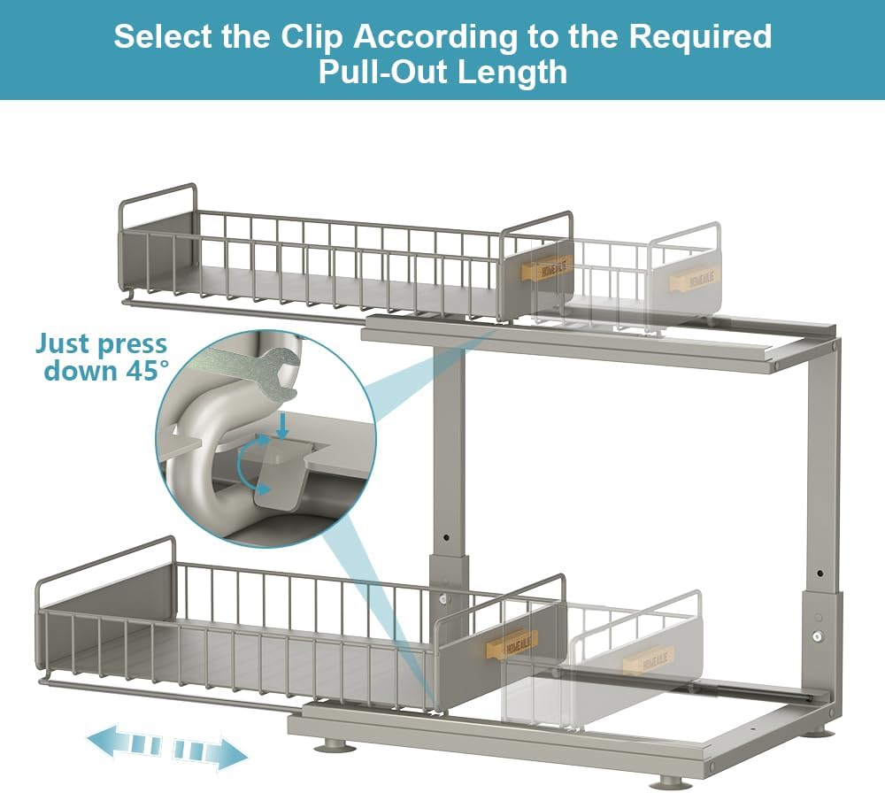 Under Sink Organizer, Pull Out Kitchen Cabinet Organizer 2 Tier Slide Out Under Sink Organizers and Storage, Sink Shelf Cabinet Storage Shelves for Kitchen Bathroom Pantry, Grey - Image 6