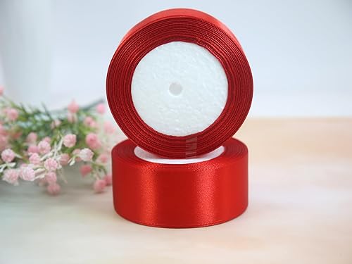Miniatura 6 de Cinta de satén roja de 1-12 pulgadas para Navidad, 2 rollos de tela de 50 yardas de seda floral de una sola cara para bodas, fiestas, coronas,