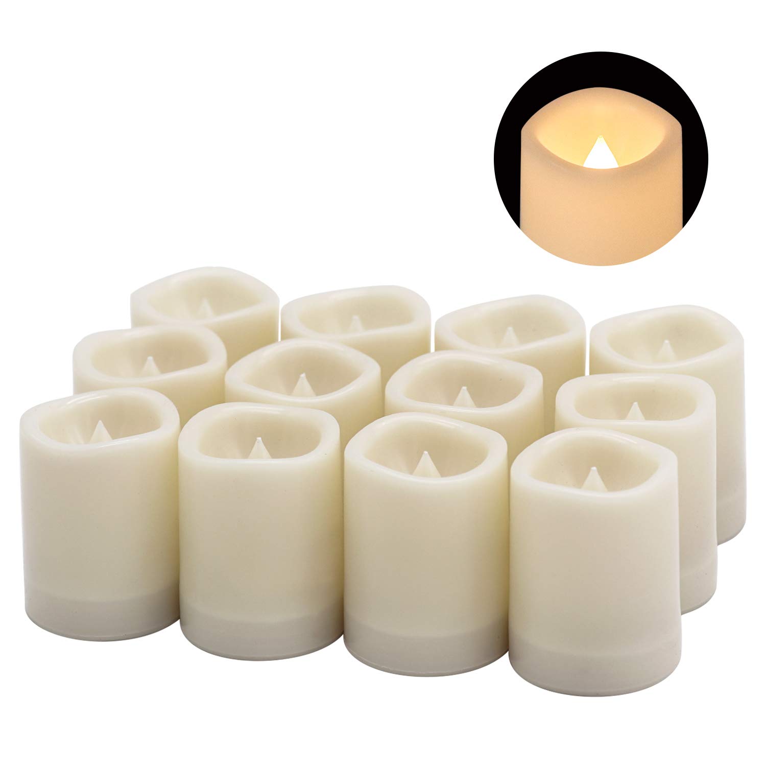 EldnaceleFlameless Votive Candles with Timer, Bulk Indoor/Outdoor Waterproof Tealight Candles Realistic Flickering Battery Operated LED Votive Candle Lights Pack of 12