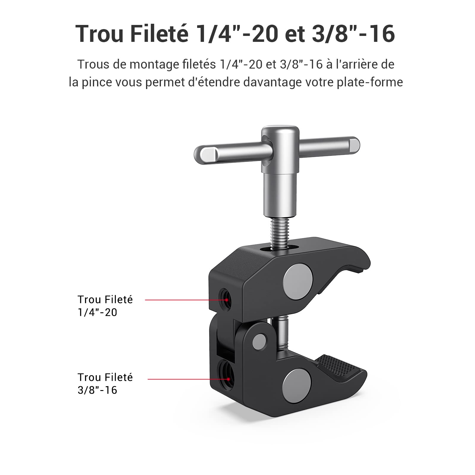 SMALLRIG Super Clamp et Bras Magique Articulé à Friction Réglable de 10 Pouces avec Vis 1/4" pour Moniteur LCD/Lumières LED - 2732B