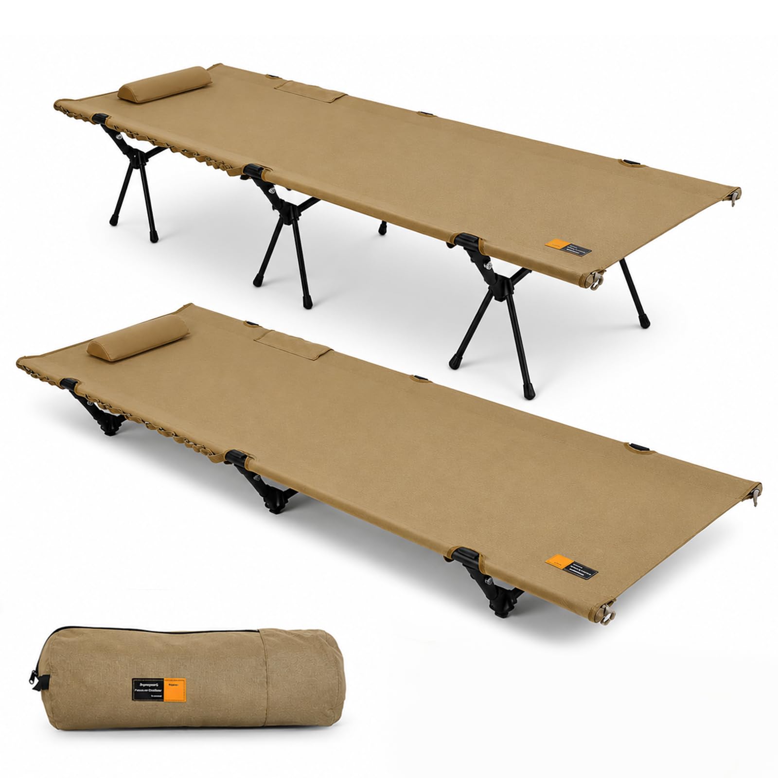 Lit Pliant Camping, Cadre Lit de Camp 250kg, 191x65cm avec 2 Hauteurs Réglables (20/40cm), Cadre Aluminium, Poches Latérales & Boucles, pour Tente Extérieur Jardin Bureau