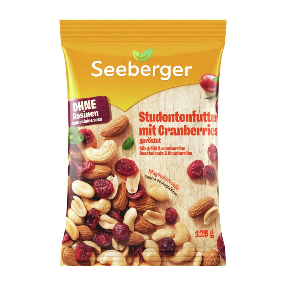 Seeberger Studentenfutter mit Cranberries 13er Pack: Nuss-Frucht-Mischung aus gerösteten Cashews, Mandeln und Erdnüssen - mit Cranberries - reich an Vitamin E, vegan (13 x 125 g)