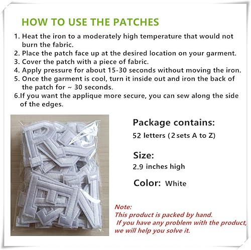 Miniatura 6 de Zlettery Parches de letras para planchar de 2.9 pulgadas, 52 piezas, parches bordados del alfabeto A-Z para ropa, chaquetas, sombreros, mochilas,