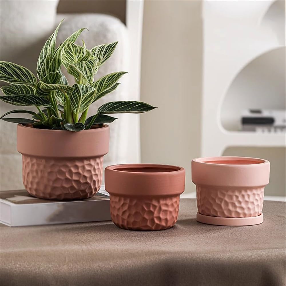 macetas para plantas Doniczka ceramiczna z okrągłym wzorem wypukłości, podstawkami i otworami drenażowymi(Średni)
