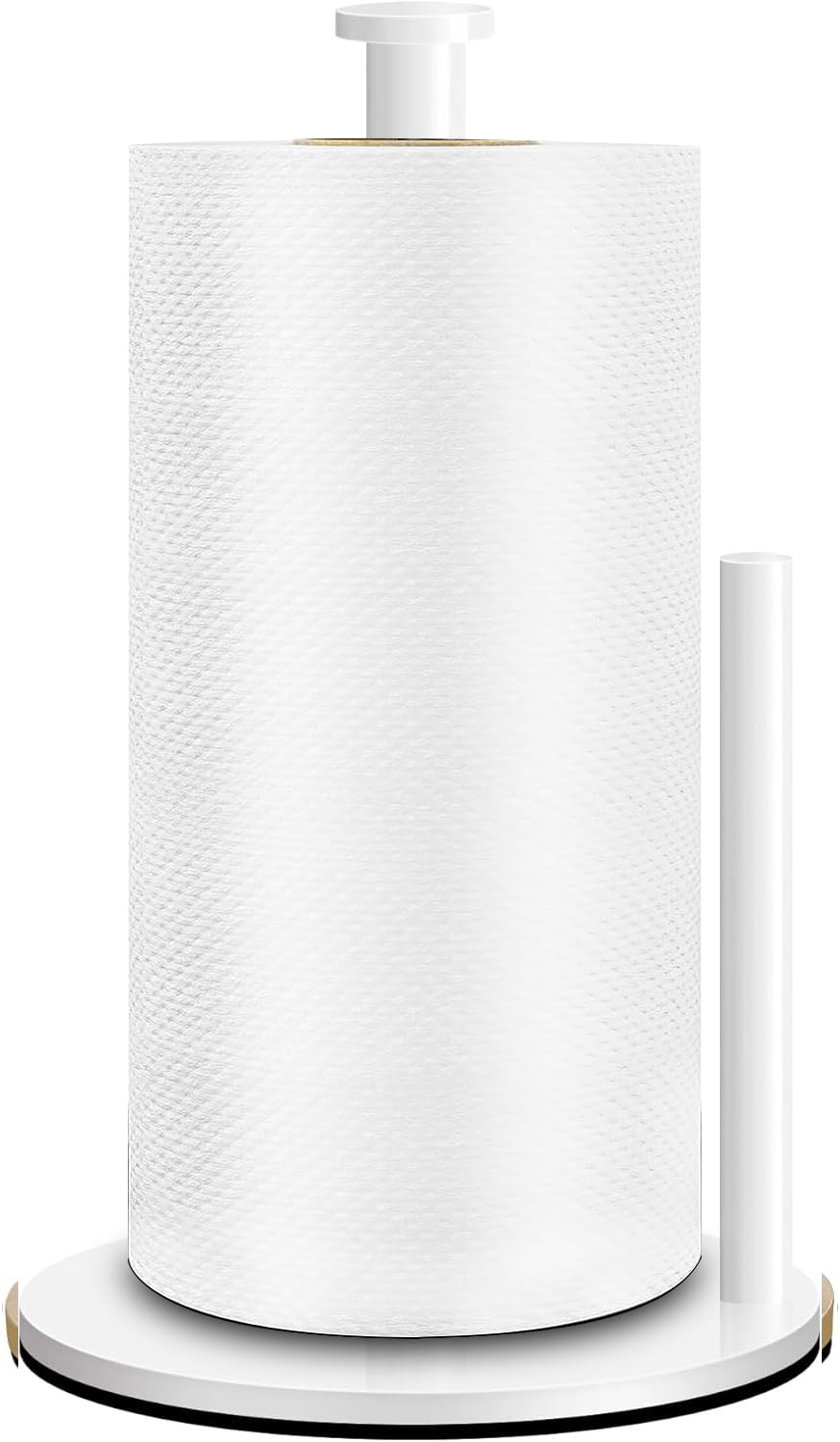 Xderlin White Paper Towel Holder Countertop, Freestanding Paper Towel Stand With Weighted Anti-Slip Base, One-Handed Tear Kitchen Roll Dispenser For Standard, Jumbo & Large Rolls