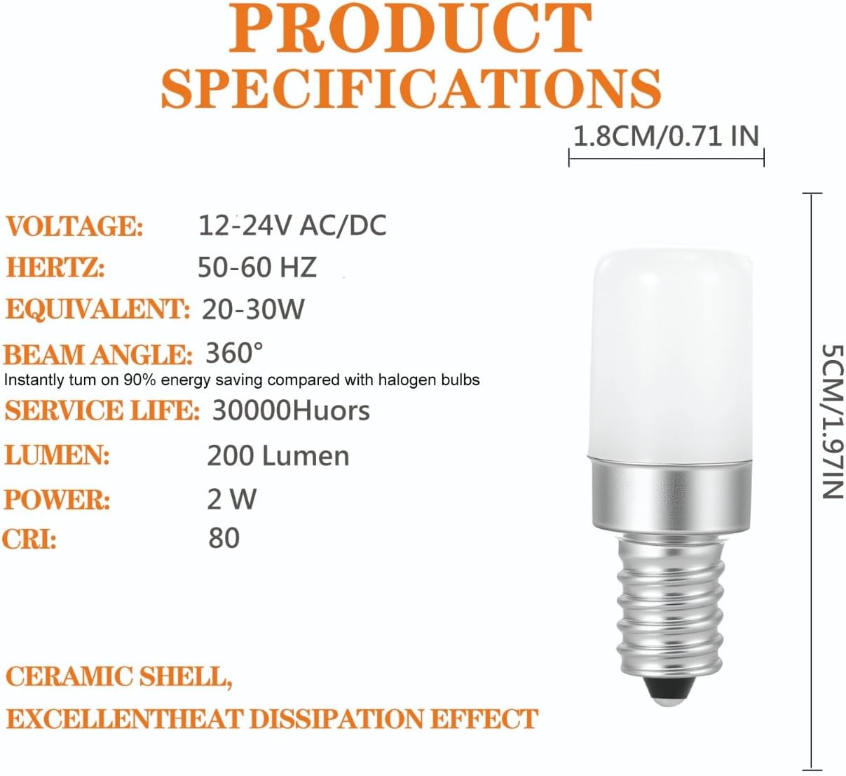 E12 12V LED Bulbs 360° Non-Flicker Non-dimmable for Refrigerator Ice Maker Water Dispenser Replacement Part WR02X12208, WR01X37886, 416099 (Warm White 3000K)