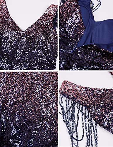 Image of Women 1920s Plus Size Formal Dress Tassels Sleeve Sequins Gatsby Maxi Evening Gown