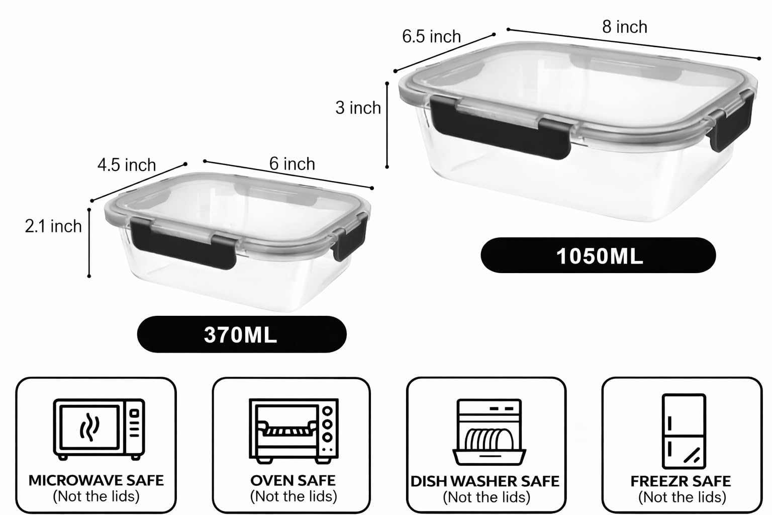 Juego de 10 recipientes de vidrio para almacenamiento de alimentos con tapas de cierre a presión, fiambreras para preparación de comidas con tapas herméticas, sin BPA, a prueba de fugas, aptos