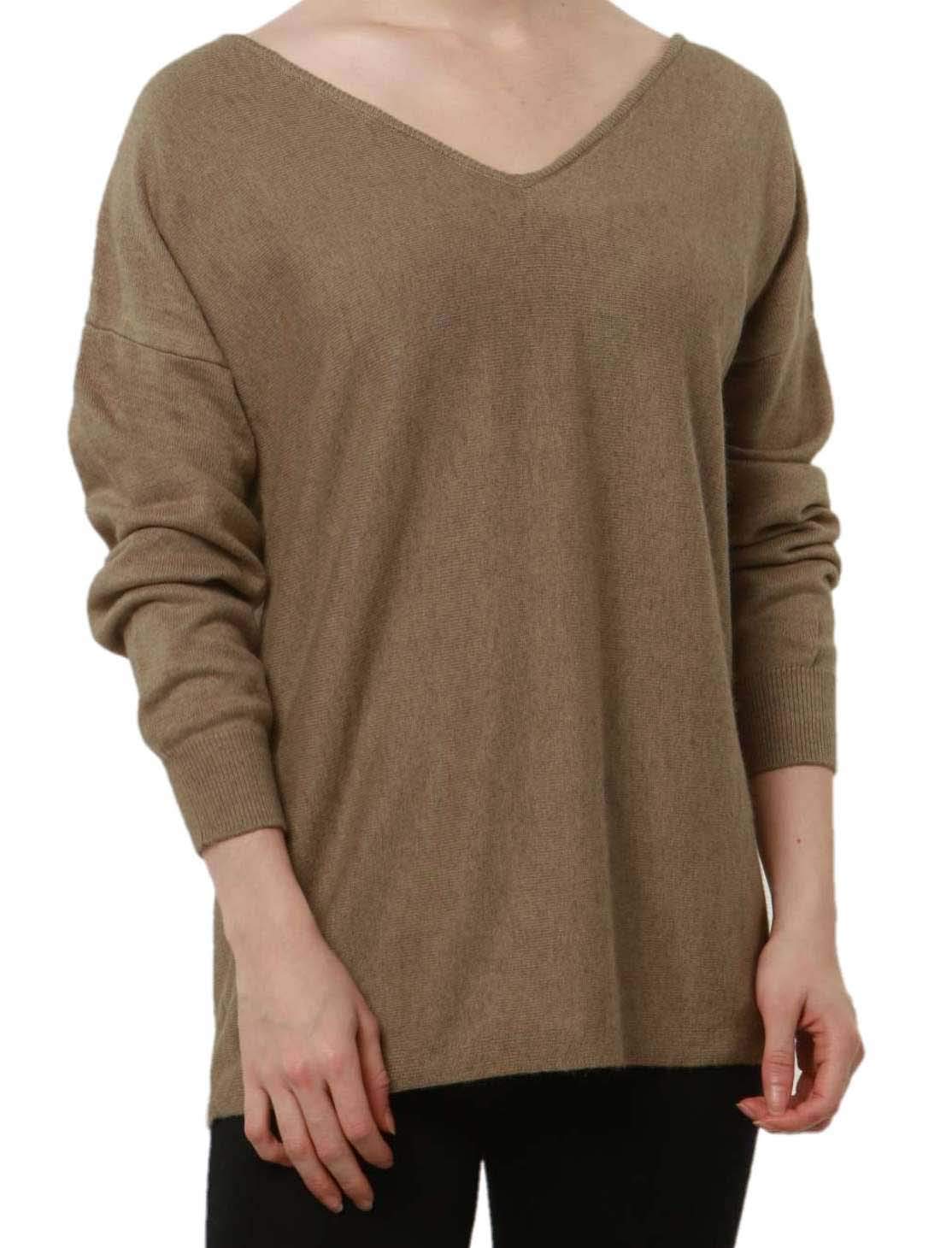 Ailaile Sweaters Womens V-Neck Long Sleeves Loose Pullover Ladies Sexy Merino Wool Tops